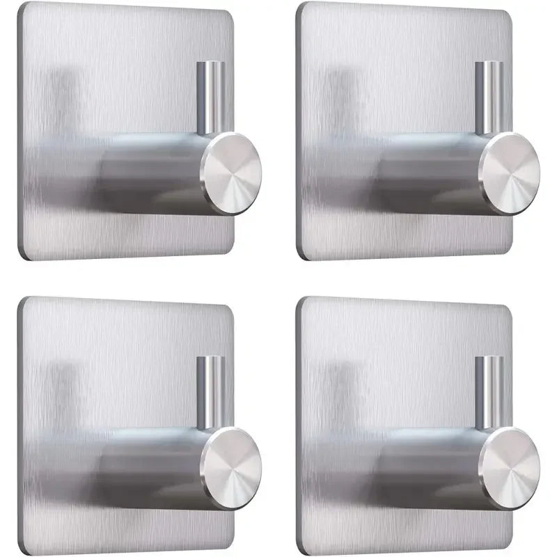 4pcs Self-Adhesive Towel Hooks 304 Stainless Steel Stick-On Wall Hooks For Home Coat Robe Bathroom Organization Accessories