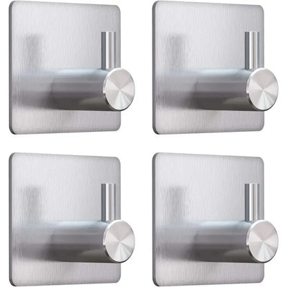 4pcs Self-Adhesive Towel Hooks 304 Stainless Steel Stick-On Wall Hooks For Home Coat Robe Bathroom Organization Accessories