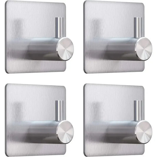 4pcs Self-Adhesive Towel Hooks 304 Stainless Steel Stick-On Wall Hooks For Home Coat Robe Bathroom Organization Accessories