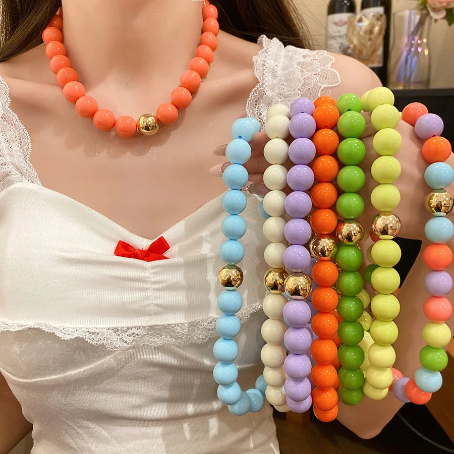 Multicolor Irregular Acrylic Beaded Bangles for Women Geometric Smudge String Bracelet Beach Vacation Style Couple Jewelry W