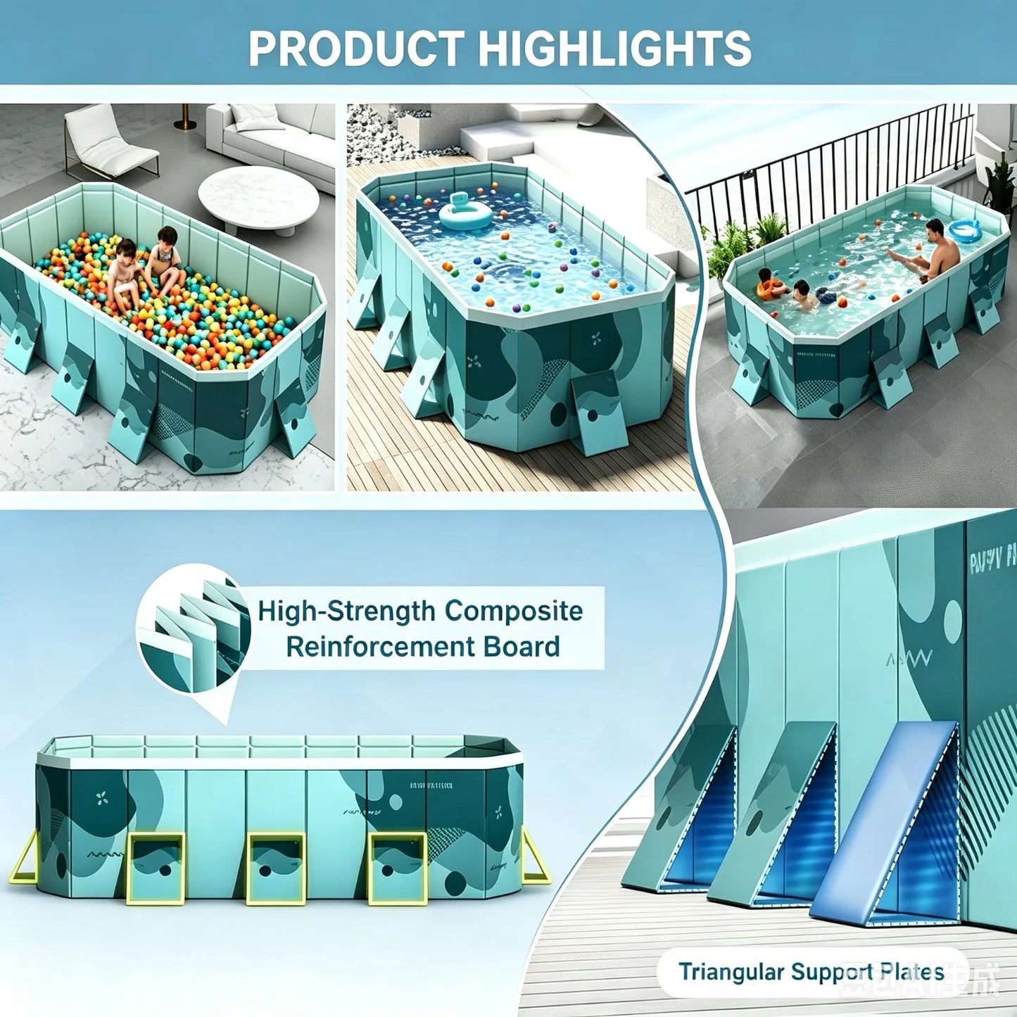 Printed Foldable Swimming Pool For Kids & Family Garden Use PVC Eco-friendly Leak-proof Pools For Kids Adults Outdoor Indoor Bathtub