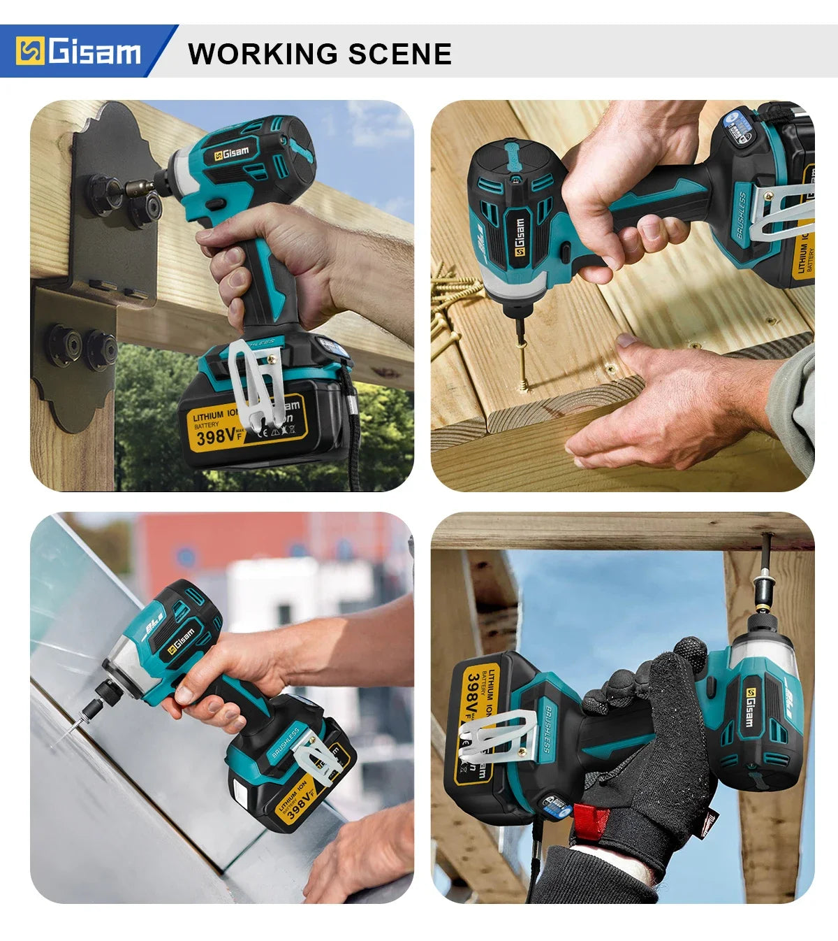 Gisam Cordless Electric Impact Screwdriver 688NM Power Tool Rechargeable Brushless Wrench Driver Kit for Makita 18V Battery Pins