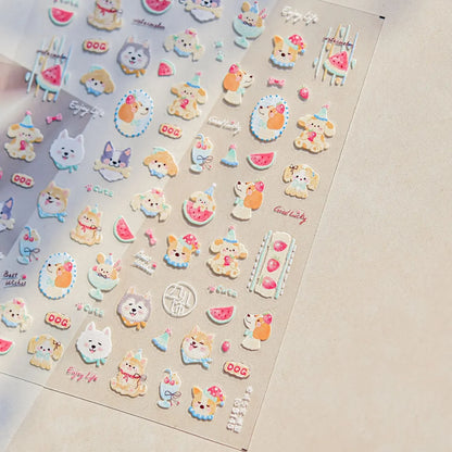 Grid Patterned Star Bowknot Cherry Polka Dot Line Colorful Geometric Five-pointed Star Adhesive Nail Art Sticker Manicure Decal