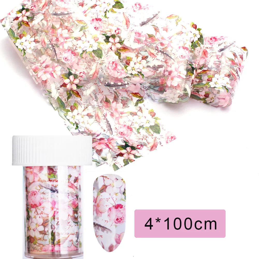 16Pc Holographic Nail Foil Set Starry Transfer 20*4cm Sticker Laser Flowers Leopard Mix Design Decal DIY Nail Art Decoration