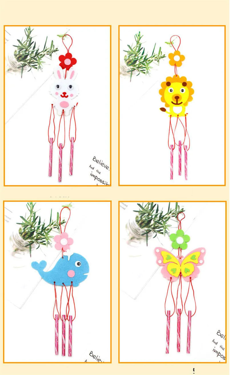 4Pcs/set Children DIY Wind Chimes Handmade Craft Toy Kits Wind Bell Arts Cartoon Hangings Stickers Kids Windbell Toys For Girls