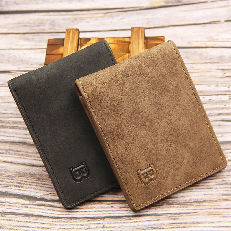 New Retro Men Short Wallet with Zipper Coin Bag Men Leather Wallet Small Money Purse Design Top Men Thin Wallet with Coin Bag