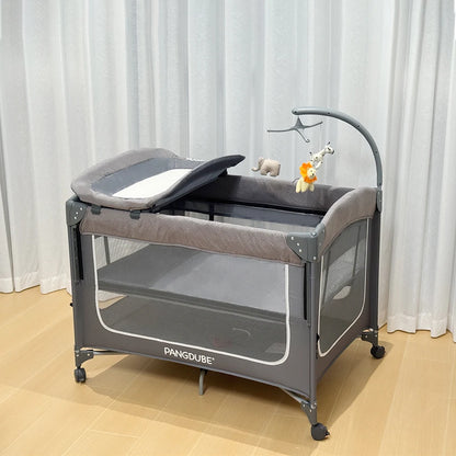PANGDUBE Baby Crib 0-3 Years Bedside Sleeper with Wheels Foldable Baby Bed with Diaper Changer Playpen for Mom Baby Shower Gift