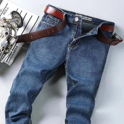 2026 Top Brand Washed Jeans Trousers Four Season Men's High Quality Jeans Business Casual High Waist Denim Pants