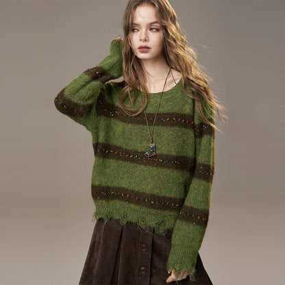 ELFSACK 2025 Autumn New Arrivals Cute Casual Knit Color Accent V Neck Loose Cardigan Sweater For Woman