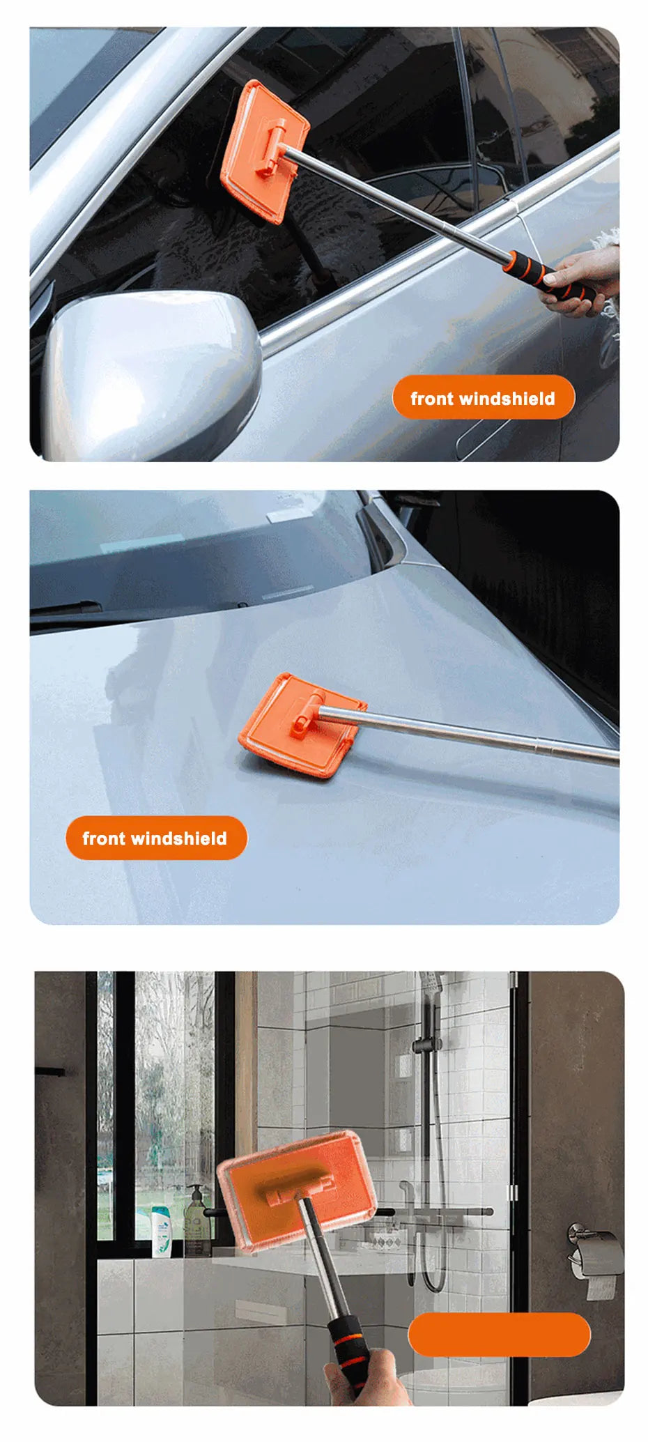 SEAMETAL Car Windshield Cleaning Brush Window Glass Clean Wiper Scalable Long Handle Scratch-Free Soft Wash Cloth Washing Tool