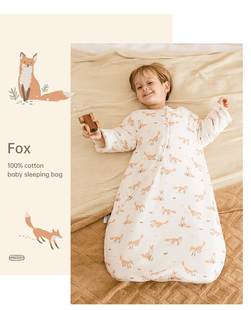 Baby Sleeping Bag Kids Sleepwear Sleeves Removable 0-2 Years Baby Sleepsack 2.5Tog Child Anti-Kick Blanket Quilt 100% Cotton