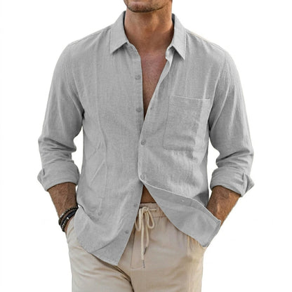 Korean Long Sleeve Linen Cotton Shirts Luxury Shirts for Men Breathable Men's T-Shirts Hawaiian Shirt Loose Lapel White Tshirt