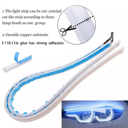 1Pc LED DRL Car Running Light Flexible Waterproof Strip Auto Headlights White Turn Signal Brake Flow Lights Car Styling 12V