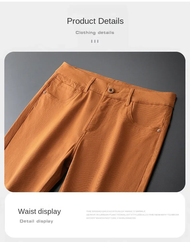 Seven-Color Stretch 97% Cotton and 3% Spandex Jeans Men Trendy Wild Simple High-End Slim-Fitting Small Straight Casual Trousers
