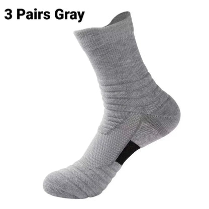 3 Pairs Men's Socks Compression Stockings Breathable Basketball Sports Cycling Moisture Wicking High Elastic Tube