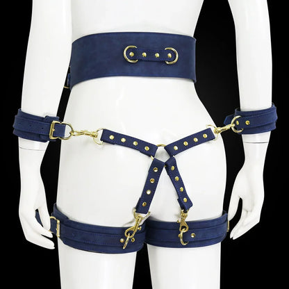 Professional BDSM Red Leather Harness Set Collar Handcuffs Restraint Kit for Women Slave Role Play Fetish Gear Adult Game Toy
