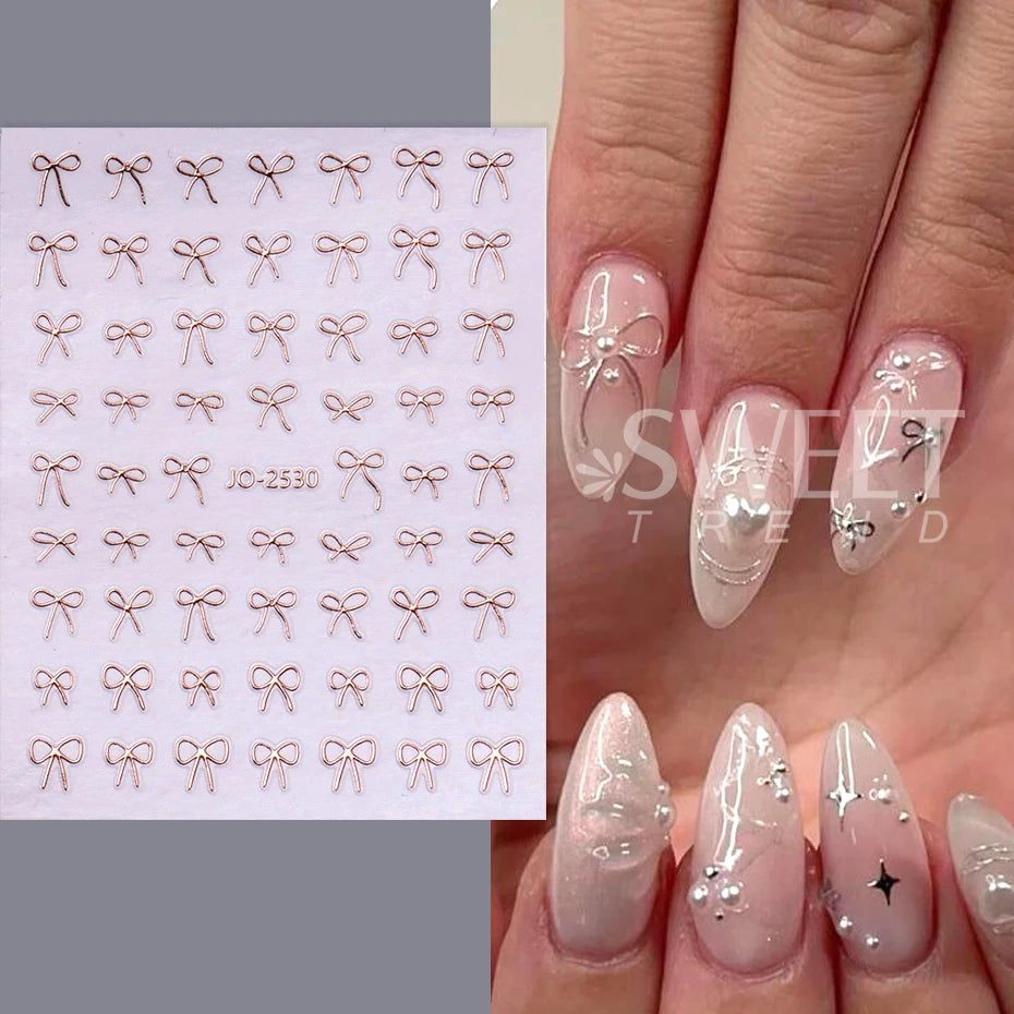 6pcs/set 3D Small Bow Ribbon Bowknot Y2K Nail Sticker Mini Kawaii Japanese Adhesive Decal Valentine's Simple Nail Manicure Decor