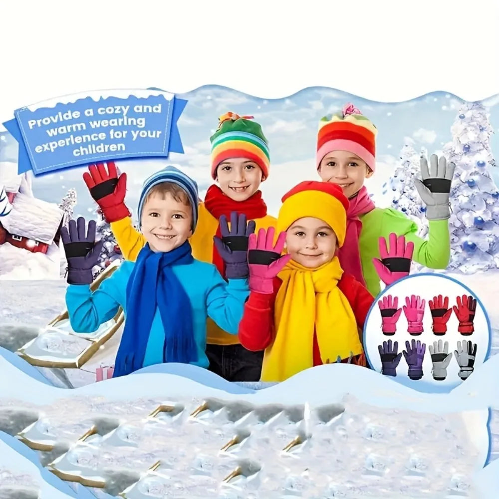 Winter Snow Gloves for Boys Girls Ages 10-14, Warm Knit Windproof for Skiing Cycling Fishing, Machine Washable