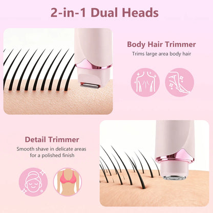 Electric Shaver for Women Waterproof Wet & Dry Hair Razors 2 in 1 Double Head Portable Bikini Hair Trimmer Detachable Head Shave
