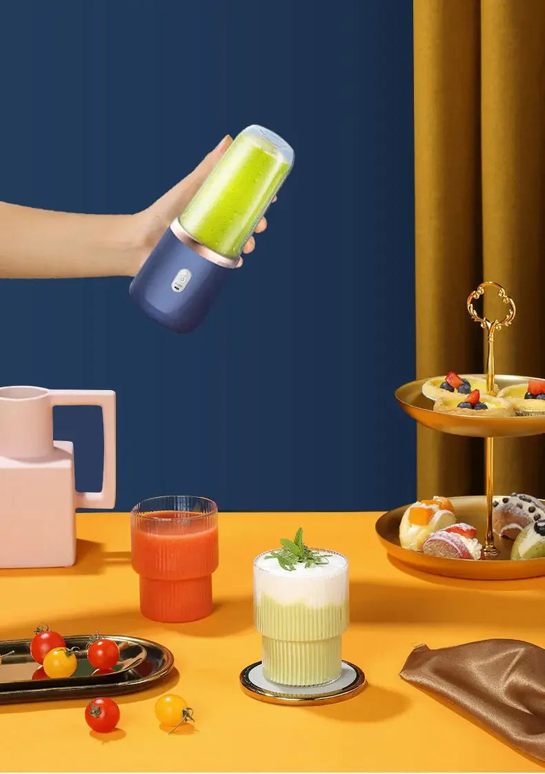 Portable Fruit Juicer Blenders Outdoor Personal Electric Mini Bottle Home USB Charge 6 Blades Double Cup Juicer Machine
