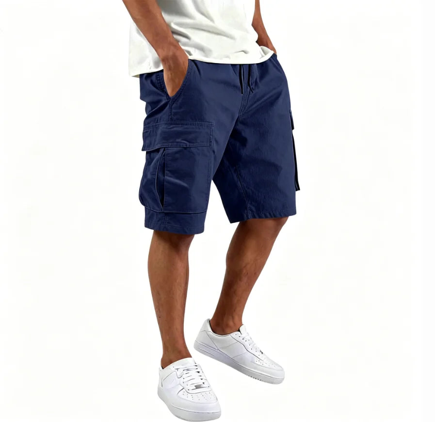 2026 Summer Men Loose Straight Pants Casual Multi-Pocket Shorts Pure Color Fashion Men Shorts Drawstring Daily Cargo Short Pants