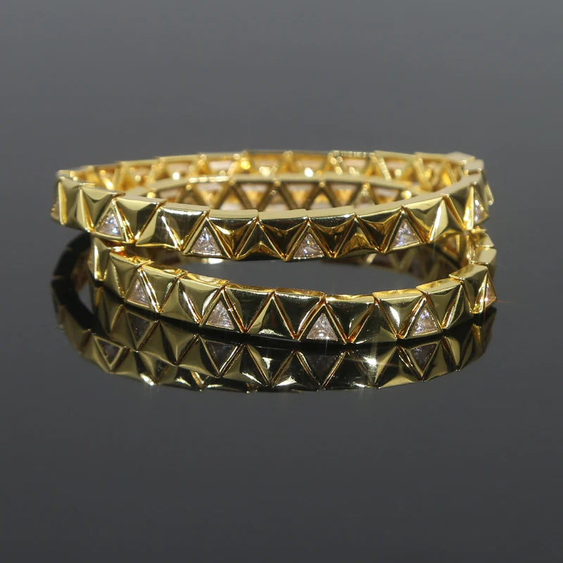Gold Color Geometric Oval Stretchy Stretch Beaded Tennis Chain Bracelet For Women Fashion Adjusted Jewelry