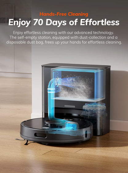 ILIFE T20s Ultra Robot Vacuum Cleaner with Self-Emptying Station, 10000Pa Suction, 4600mAh Battery, 300 Min Max Runtime