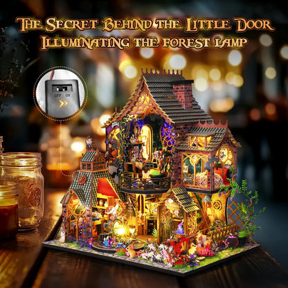DIY Miniature Puppet House Bookshelf Decor,DIY Book Puppet House Kit,DIY Miniature House Kit with LED Lights,Magic Forest House
