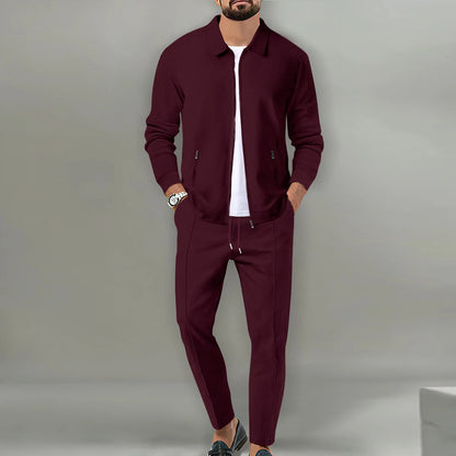 Autumn Winter Men's Casual Blazer Set New Fashion Waffle Baseball Suit Round Neck Pocket Zipper Long Sleeve Trousers Two-Piece S