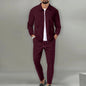 Autumn Winter Men's Casual Blazer Set New Fashion Waffle Baseball Suit Round Neck Pocket Zipper Long Sleeve Trousers Two-Piece S