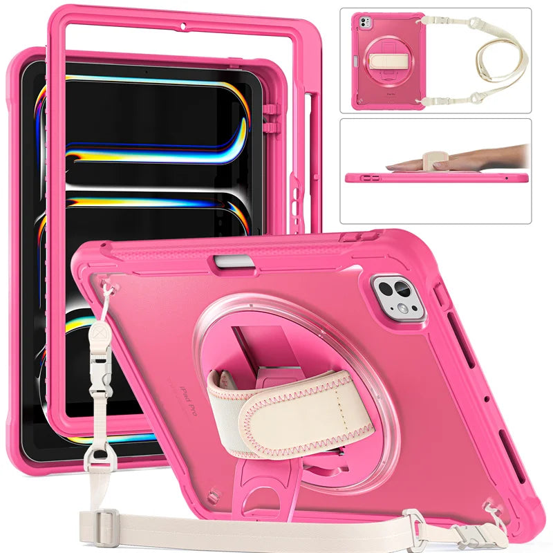 For iPad Pro 11 12.9 13 inch 2024 Case Shockproof Cover iPad Air 11 4th 5th 10 10th 10.9 10.2 9/8/7th 11th Generation Case+Strap