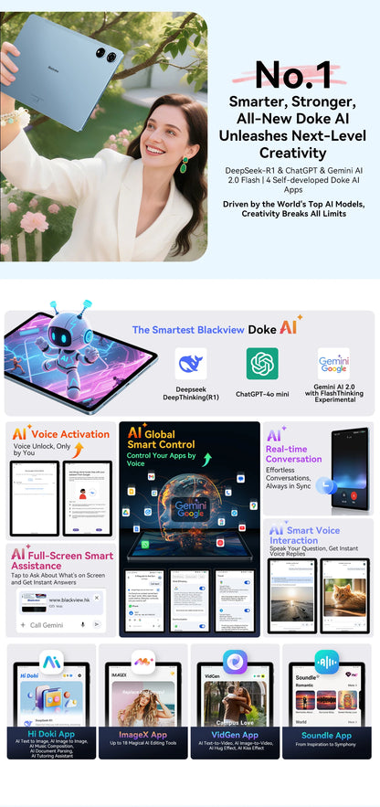 Blackview MEGA 3 Tablet PC 12.1' 2.5K FHD+ Display MTK G100 Octa Core 12GB 256GB 8800mAh 50MP Camera 33W Charger Android 15 Pad
