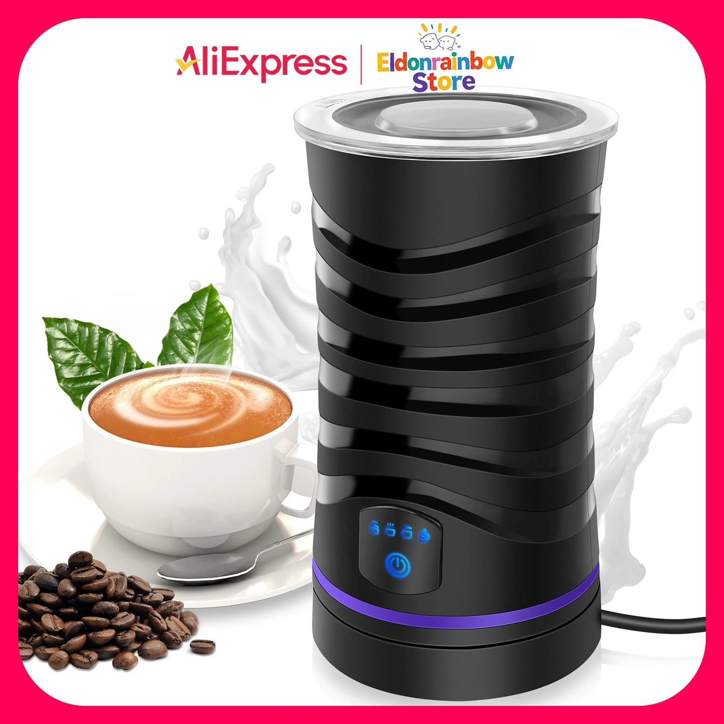 4-in-1 Electric Milk Frother & Warmer - 600ml Large Capacity, for Hot/Cold Froth, Hot Milk & Chocolate
