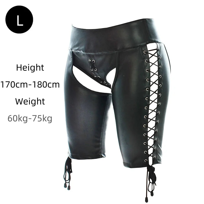 Sexy Leather Belted Shorts with Fetish Slave Bondage Hip Revealing Miniskirt for Women BDSM Role Play Night Club Costumes