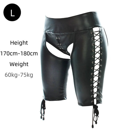 Sexy Leather Belted Shorts with Fetish Slave Bondage Hip Revealing Miniskirt for Women BDSM Role Play Night Club Costumes