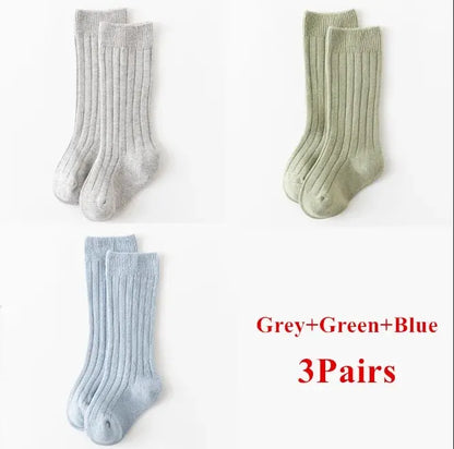 3Pairs/Lot Baby Knee High Socks Kids Girls Boys Soft Cotton Long Sock Cute Spanish Stripe Solid Children Socken For 0-8Years