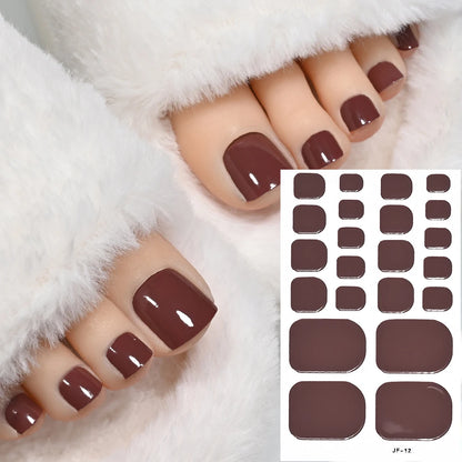 22Tips Solid Color Self-adhesive Gel Stickers for Toe Nails Waterproof Long-lasting Toenail Stickers Toe Full Cover Toenail Wrap
