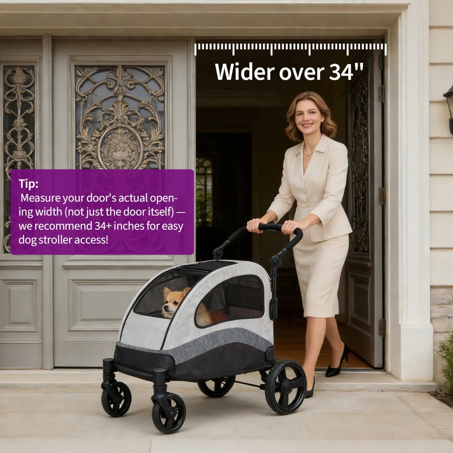 Heavy Duty Pet Wagon & Large Dog Stroller , Collapsible Dog Cart with Adjustable Handle, Breathable Mesh and Storage Pockets