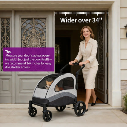 Heavy Duty Pet Wagon & Large Dog Stroller , Collapsible Dog Cart with Adjustable Handle, Breathable Mesh and Storage Pockets