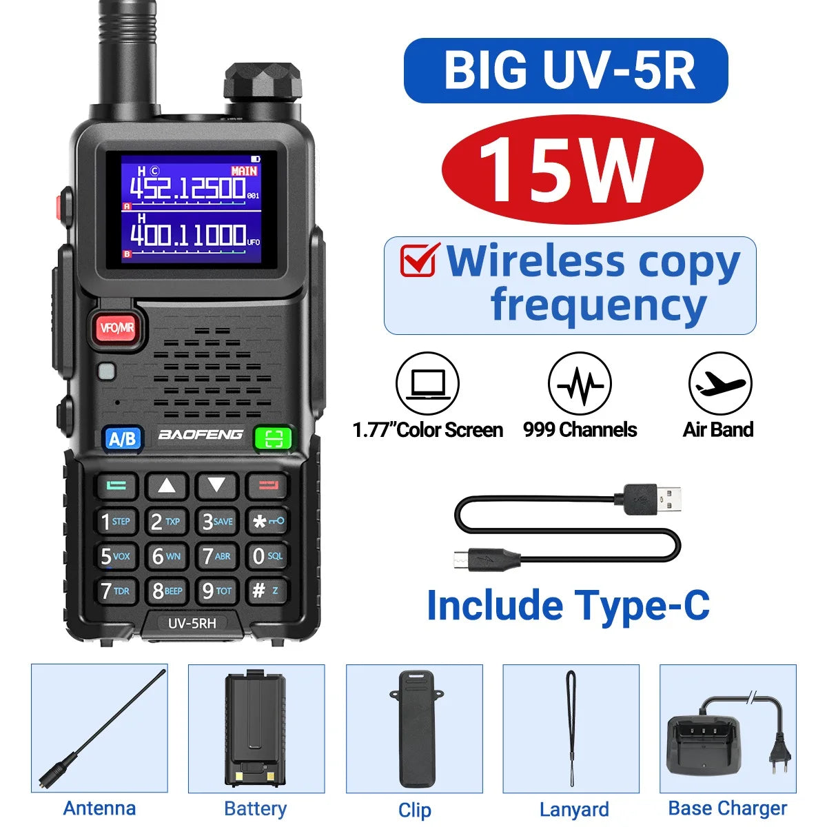 Baofeng UV 5RH 10W Air Band Walkie Talkie Long Range Wirless Copy Frequency Type-C Baofeng UV 5R MINI UV 21 PRO 2 Way Ham Radio