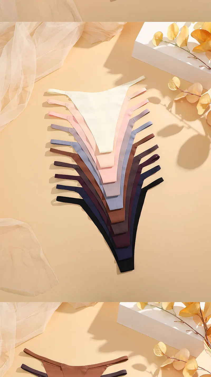 4PCS/Set Silk Seamless Thongs for Women Sexy Low Rise Panties Female Ultra Thin Breathable Underwear G-String T-Back Underpants