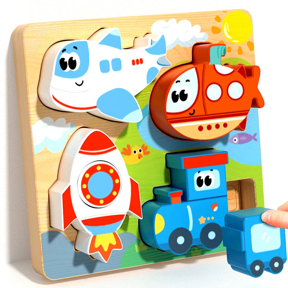 4-in-1 Wooden Toys 3D Wood Puzzle Cartoon Animals Cognitive Jigsaw Puzzle Early Learning Educational Toys For Children Gift