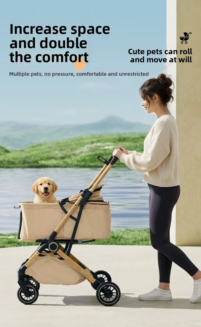 Pet Stroller One Button Foldable Cat Dog Outdoor Travel Cross Border Pet Stroller Pet Trolley Stroller for Dog Puppy Stroller