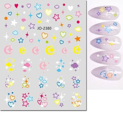 3d Nail Art Stickers Red Black White Love Hearts Stars Clouds French Full Tips Adhesive Nail Decals Slider For Manicure