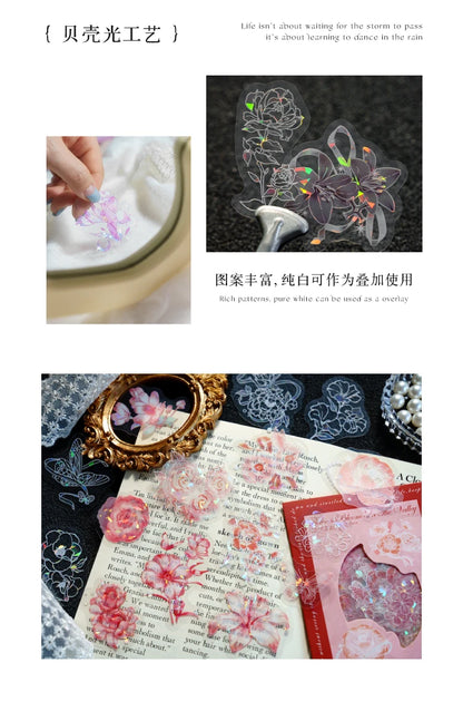 30pcs PET Transparent Stickers Plant Flowers Decorative Labels Scrapbooking Collage Material Diary Stationery Supplies
