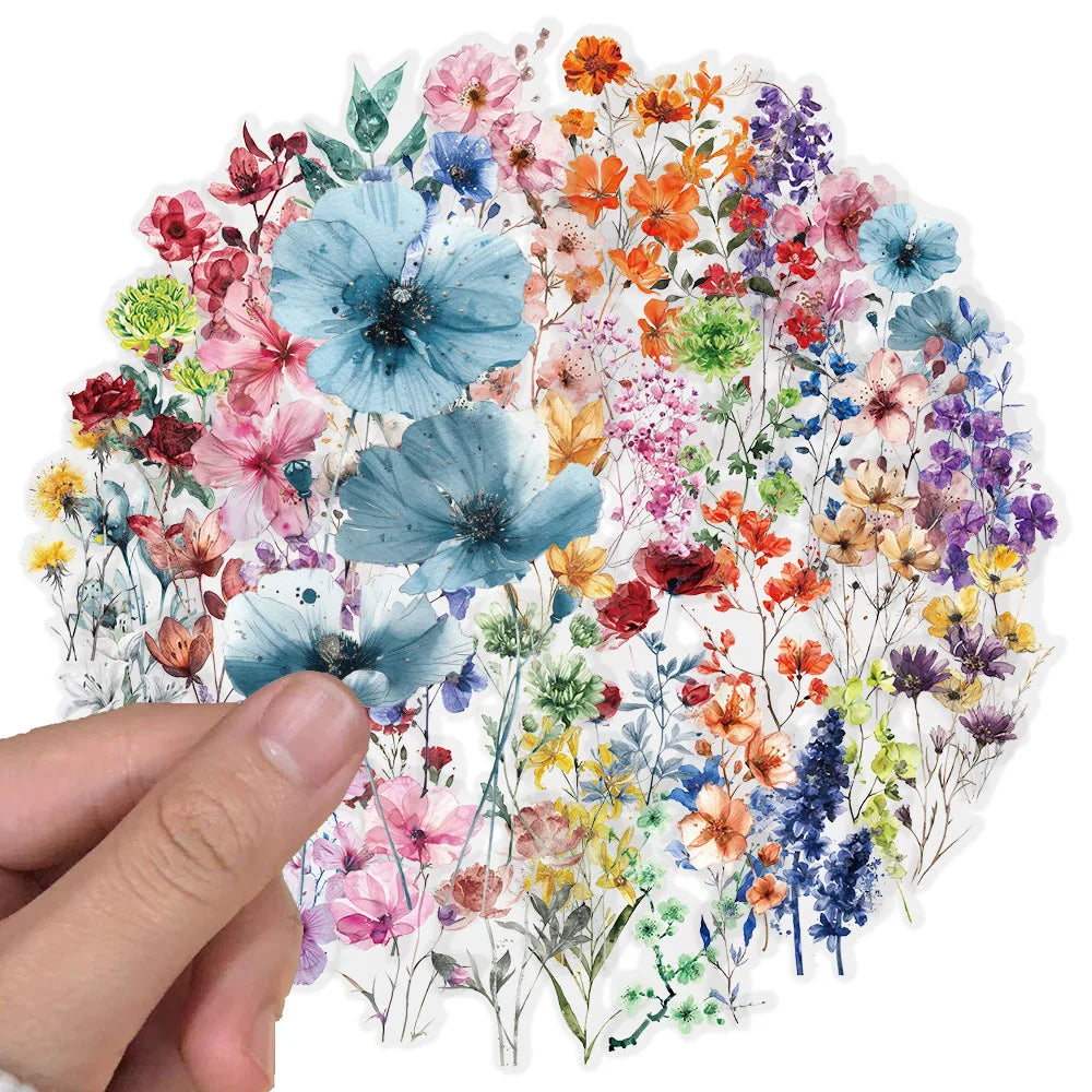 50/300PCS Ink Flower Sticker Pack Waterproof Transparent PET Brochure Flower Material Decorative Guitar Notebook Stickers