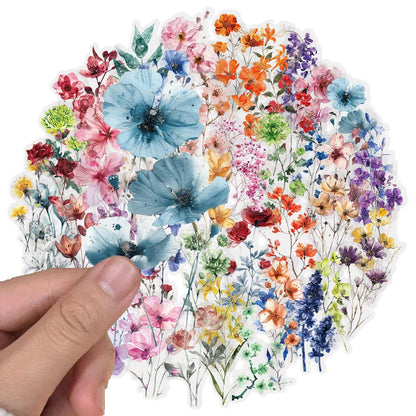 50/300PCS Ink Flower Sticker Pack Waterproof Transparent PET Brochure Flower Material Decorative Guitar Notebook Stickers
