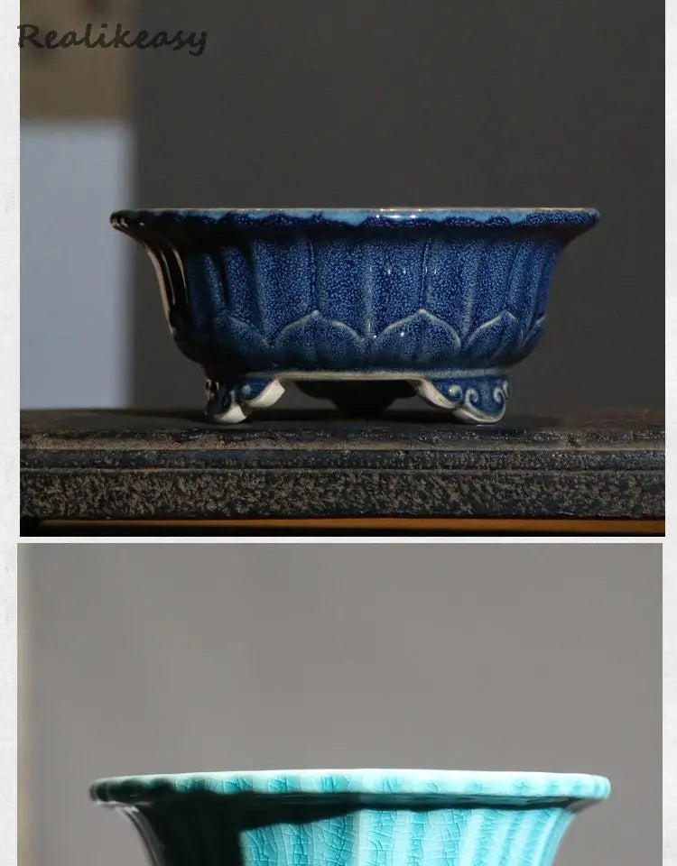 Chinese Style Purple Sand Flowerpot Home Desktop Ceramic Bonsai Pot Small Portable Handmade Succulent Glaze Flower Pots LC373
