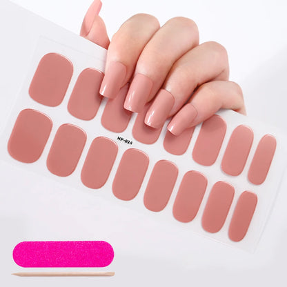 16Tips French Semi-Cured Gel Nail Wraps Sticker Pure Color Full Cover UV Gel Nail Polish Wraps Long-Lasting Nail Extension Decal