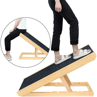 Adjustable Wooden Pet Dog Ramp Comfortable Folding Non-Slip Carpet Surface Foldable Climbing Ladder For Car Bed Pet Carriers